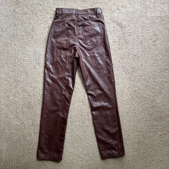 Abercrombie Pants Womens 2 26x30 Faux Leather 90s Straight High Rise Brown - Picture 3 of 13